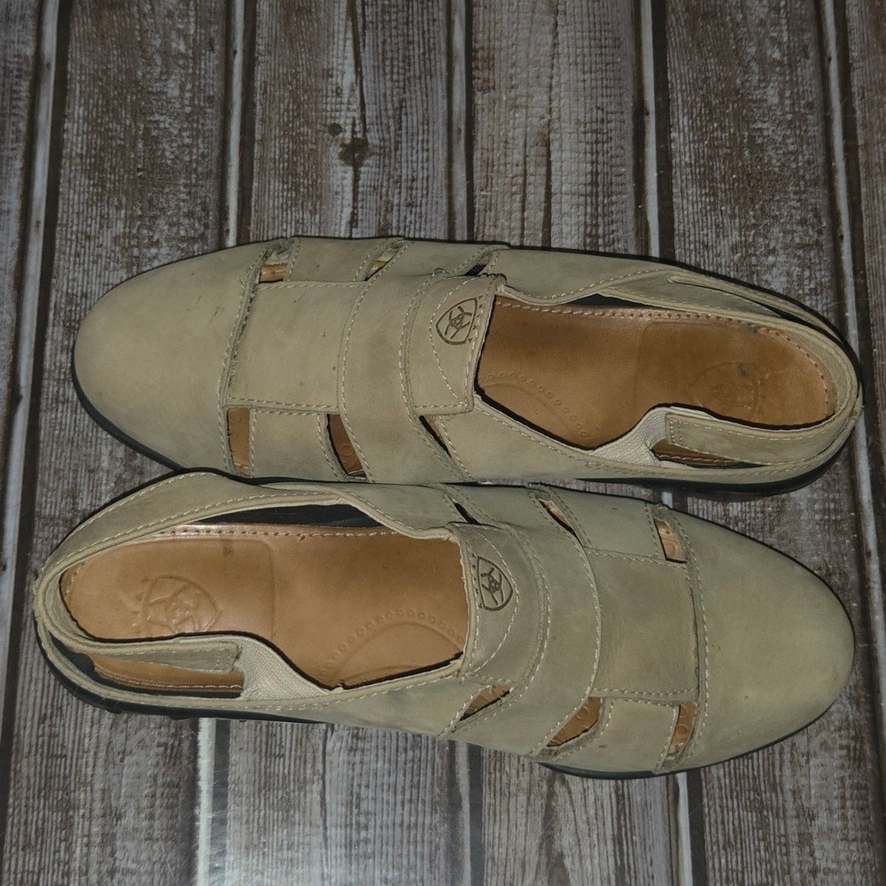 Sz 6 M Womens Ariat Tan Nubuck Leather Cage Clogs Slingback Mules Block Heel - Picture 5 of 7